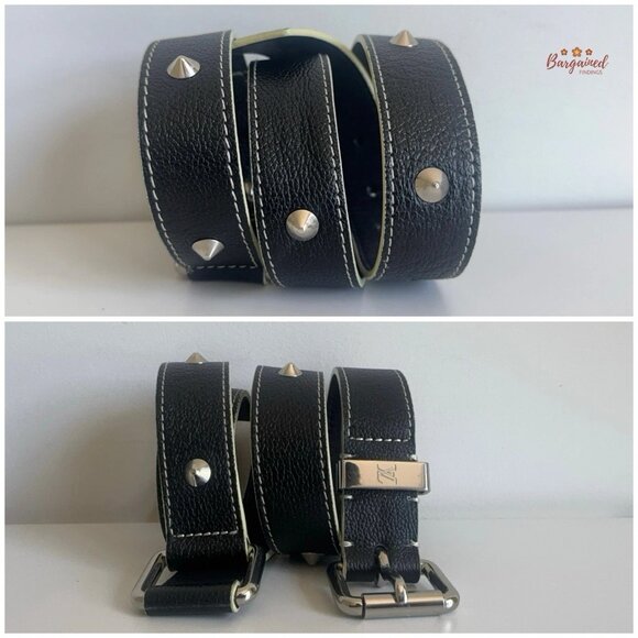 Authentic Louis Vuitton Black Studded Leather Silver Buckle Belt 38/100 main image 8